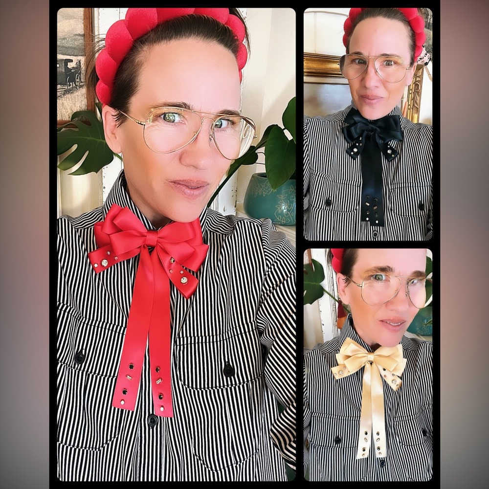 New! Silk Ribbon Wednesday Addams 🖤🔮 Jeweled Tie Brooch Pin